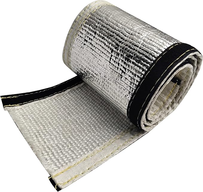 Heat Shroud 1/2 ID Aluminized Sleeving Fiberglass Insulated Shield for Ultimate Heat Protection, 3.2 feet Length with Hook and Loop Closure