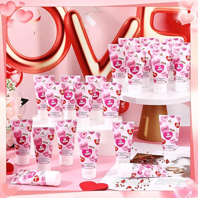 24 Pcs Mini Sunscreen Bulk for Valentine's Day Party Spf 30 Water Resistant Sunscreen Lotion Bulk 1oz Travel Size for Thank You Gifts Valentines Party Supplies