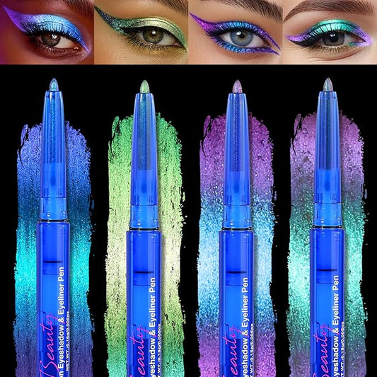 4PCS Chameleon Metallic Eyeshadow & Eyeliner Gel Pencil Set – Multichrome Shifting Colors Glitter Eye Makeup, Waterproof Long-Lasting Smudge-Proof Duochrome Pencil for Multi-Dimensional Looks