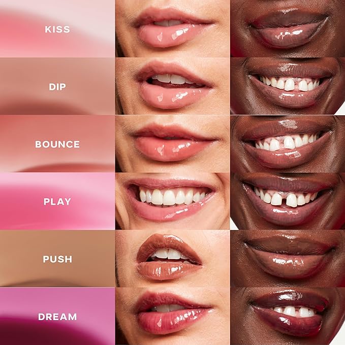 Saie Glossybounce - Hydrating Lip Gloss and Tinted Lip Oil Hybrid with Hyaluronic Acid & Jojoba Oil for Non-Sticky, Ultra-Shiny, Plump & Soft Lips - Everyday Makeup Essential - Dip (.17 oz)
