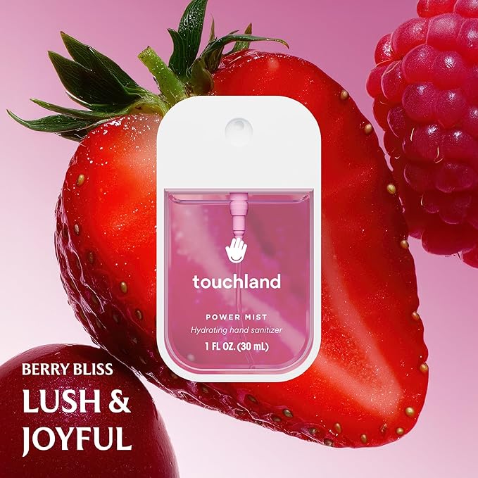 Touchland Hydrating Hand Sanitizer Spray, DREAM 5 Set (Watermelon, Berry, Beach Coco, Sandalwood, Icy White Hand Mist Case), 1 FL. OZ. Travel Size Power Mist Sprays with Case