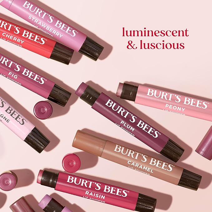 Burt's Bees Shimmer Lip Tint Set, Tinted Lip Balm Stick, Moisturizing for All Day Hydration with Natural Origin Glowy Pigmented Finish & Buildable Color, Raisin (1-Pack)