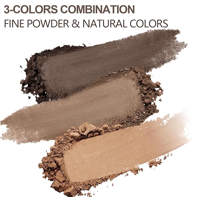 GEUUFEA 3 Colors Eyebrow Makeup Kit, Professional Brow Contour Palette, Waterproof Long-lasting Eyebrow Filler Powder with Mirror & Brow Brush