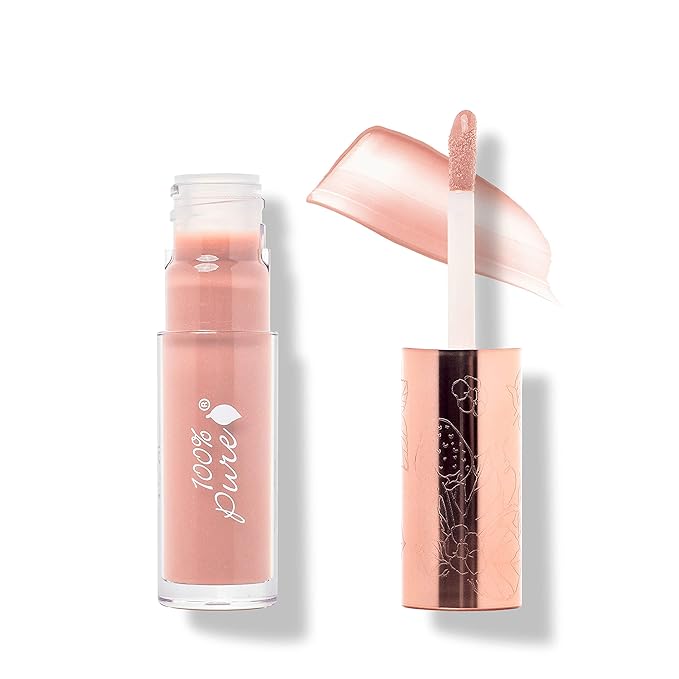 100% PURE Lip Gloss (Fruit Pigmented), Naked, High Shine, Moisturizing, Natural Lip Gloss, Sheer Finish, Tinted Lip Gloss w/Cocoa Butter, Vitamin E (Warm Peachy Nude Color) - 0.14 Fl Oz