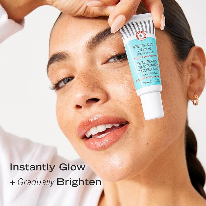 First Aid Beauty - Brighten + Glow Eye Cream with Niacinamide, Gives Skin an Instant Glow and Hydrates to Gradually Brighten & Help Reduce Appearance of Dark Circles, Safe for Sensitive Skin, 0.5 oz
