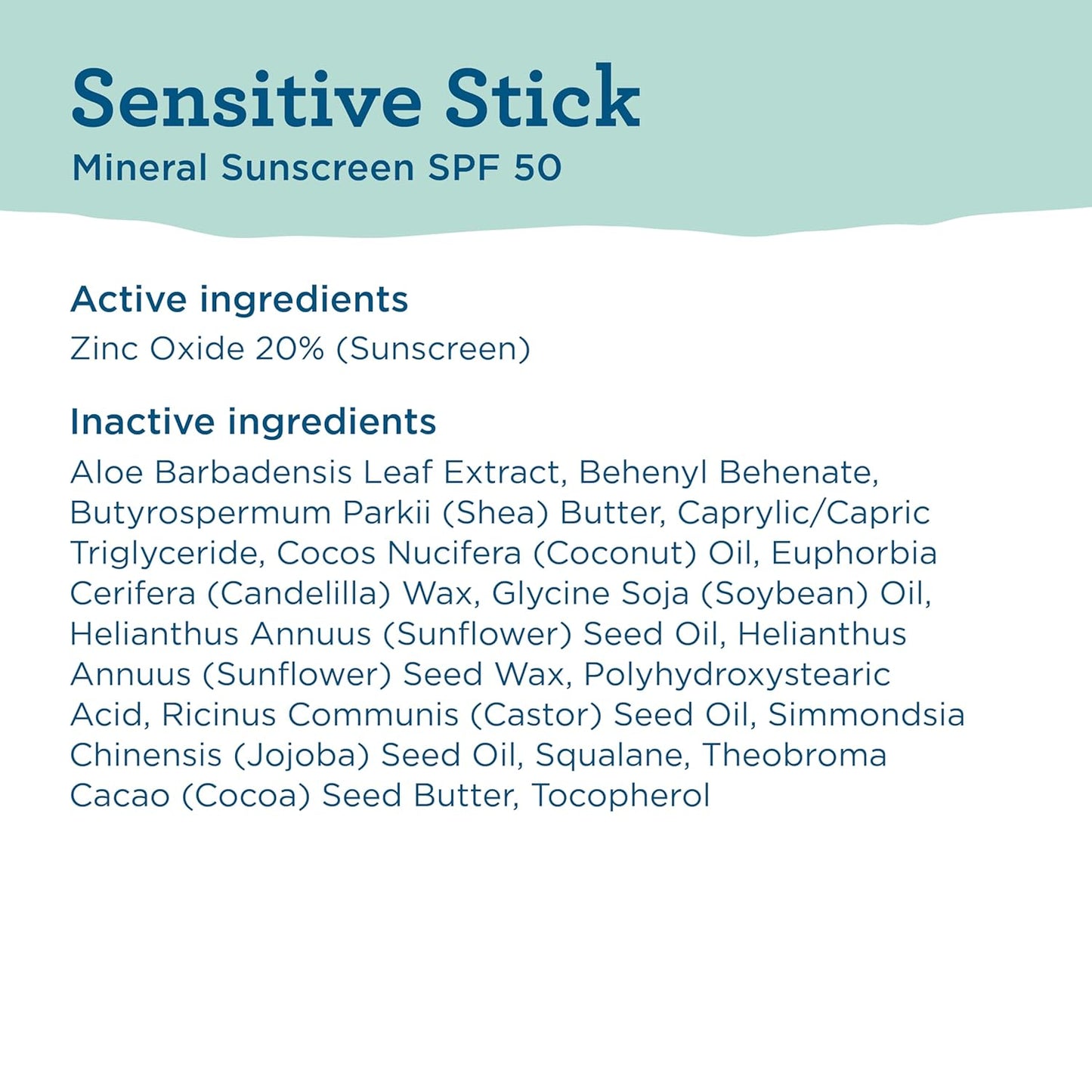 Sensitive Mineral Sunscreen Stick with Zinc Oxide, SPF 50+, Water Resistant, UVA UVB Protection Easy to Apply, Fragrance Free, 0.5 Oz