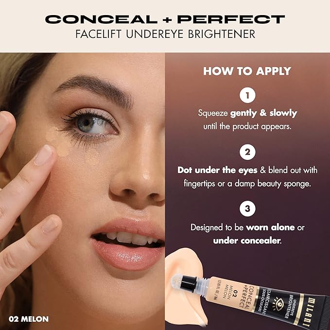 Milani Conceal + Perfect Undereye Brightener for Treating Dark Circles, Face Lift Collection - Nectar