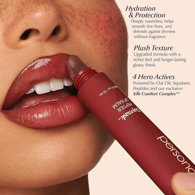 PERSONA Daymask Peptide Lip Balm | Rich, Glossy Hydration | With Oat Kernel Oil, Squalane & Peptide Complex | Vegan, Fragrance-Free, Sensitive-Lip Safe (0.3 oz) | Made in USA, Bubble