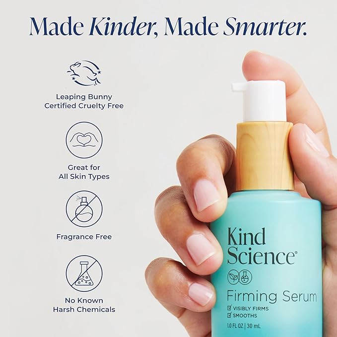 Kind Science Firming Serum, Anti Aging Face Treatment, Lightweight Facial Serum With Retinol Alternative Bakuchiol & Peptides, Fragrance Free, For Sensitive Skin and All Skin Types, 1 fl oz