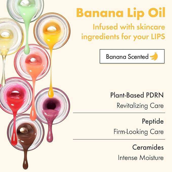 Amuse Seoul Banana Lip Oil (06 Rose Sorbet) – Skincare-Infused Hydrating Vegan Lip Oil, Banana-Scented, Lightweight Non-Sticky Glossy Finish, with Peptide & Rice-Based PDRN