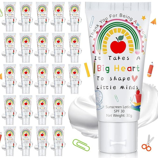 24 Pcs Mini Sunscreen Bulk for Teacher Gifts SPF 30 Water Resistant Sunscreen Lotion Bulk 1oz Travel Size for Thank You Gifts Wedding Party Supplies