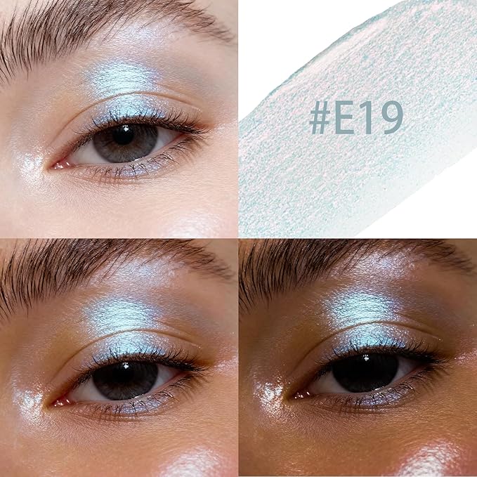 Glitter Cream Eyeshadow Stick, Blue Holographic Eye Shadow Stick, Long-Lasting and Blendable High Pigmented Single Eyeliner Makeup for Women, 19 Blue Aurora