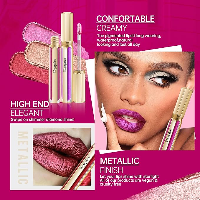 Chocolate Lipsticks for Women Metallic Lipstick Long Lasting Non Stick Cup Lip Gloss, Shimmer Lightweight Hydrating Full Coverage Lip Color, DP109 Candy