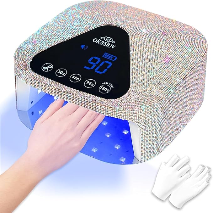 Okasiuv UV LED Nail Lamp with UV Gloves,Magnetic Metal Mirror Base Cordless Nail Dryer, Gel Polish Curing Light with 4 Timers,Touch Control Display,Auto Sensor for Professional Salon & Home