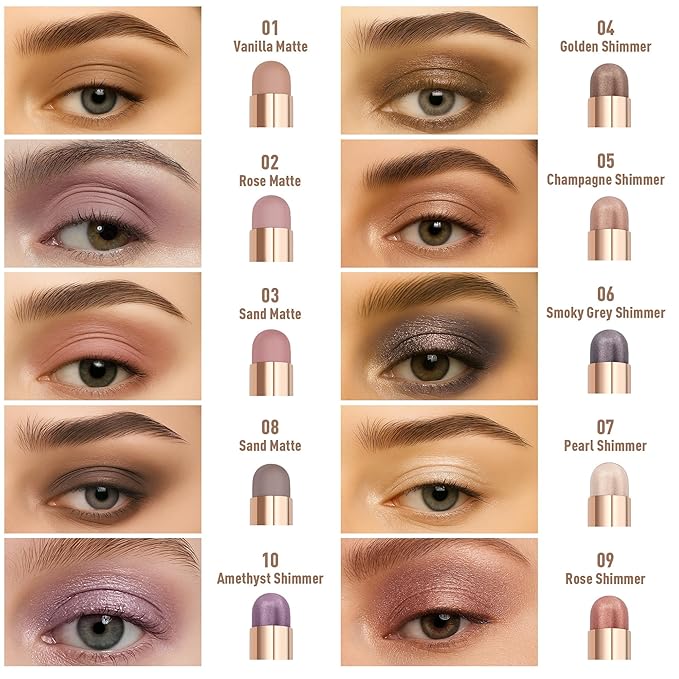 FV Cream Shimmer Eyeshadow Stick，Long Lasting & Waterproof, Multi-Use & High Pigment Eyeshadow Makeup Stick, Smoky Grey Shimmer
