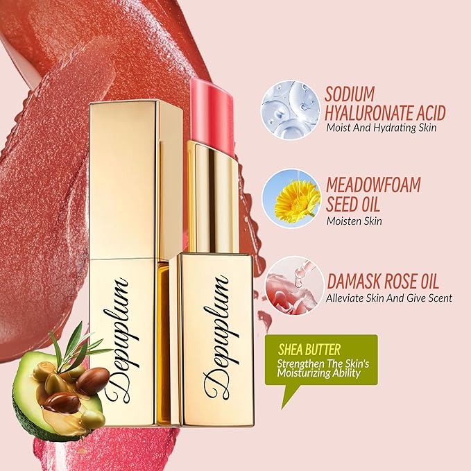 Red Mulberry Pink Lipstick Set for Women Shimmer Tinted Lip Balm Hydrating Moisturizing Lip Gloss Cruelty Free Lip Makeup, DM108/109/114