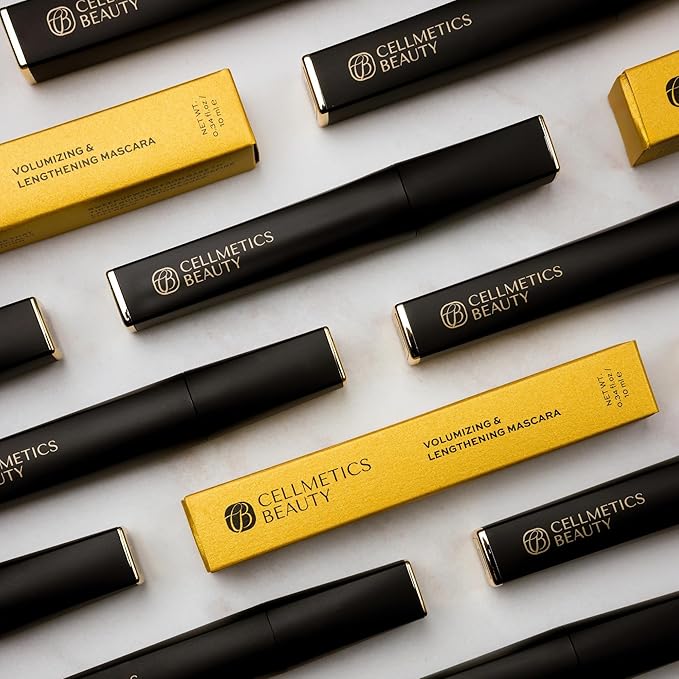 Cellmetics Mascara for Older Women 60 Plus, Volumizing & Lengthening Tubing Mascara with Lash Growth Effect, Hypoallergenic, Smudge-Free and Gentle for Sensitive Eyes (Brown)