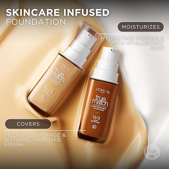 L'Oreal Paris True Match Super-Blendable Foundation, Medium Coverage Liquid Foundation Makeup, N7, Medium Deep, 1 Fl Oz