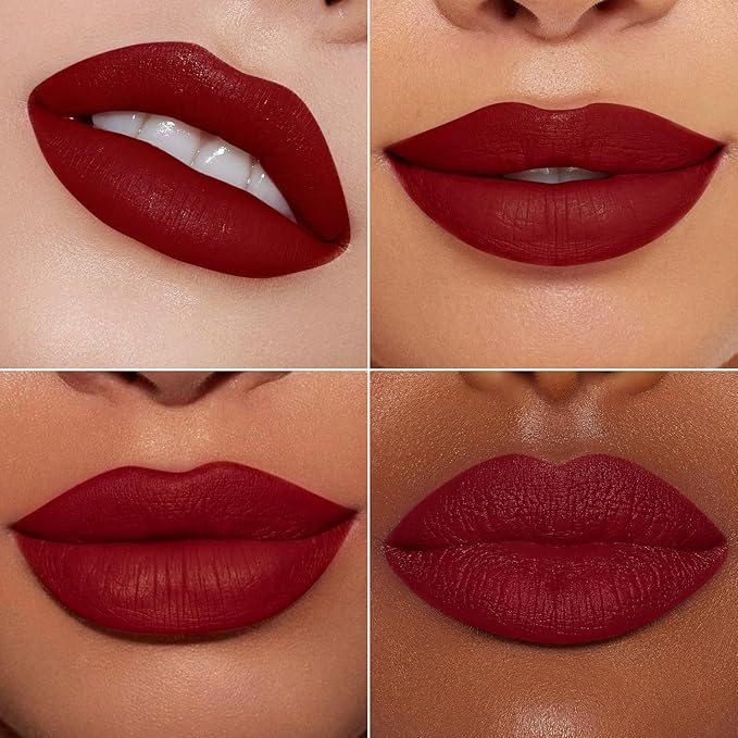 MAKI YIKA 2Pcs Matte Liquid Lipstick Set Dark Red Nude Lipstick Long Lasting Smudgeproof Transfer Proof Lip Makeup, DarkRed/LatteNude