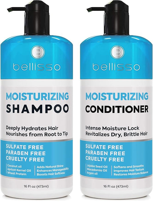Moisturizing Shampoo and Conditioner Set - Sulfate Free Care for Women and Men - Hydrating, Deep Moisture Duo with Shea Butter - Salon Grade, Color Safe - Ideal for Curly Hair and Dry Split Ends
