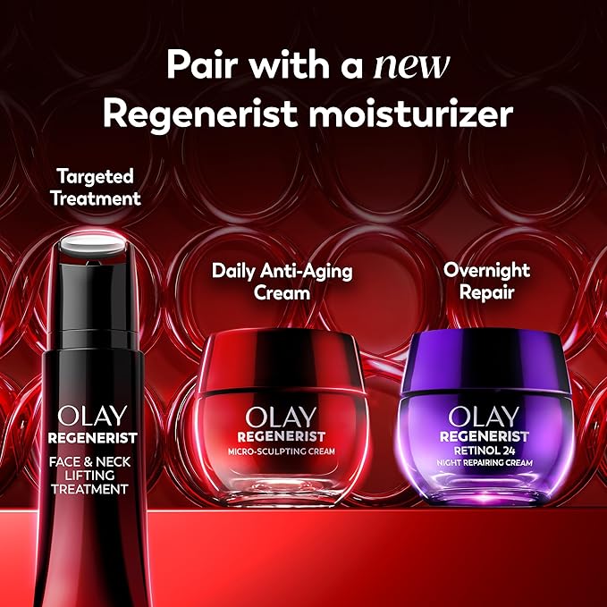 Olay Regenerist Neck and Face Roller, Neck Cream for Tightening and Firming, Anti-Aging Moisturizer for Women, Anti-Wrinkle Serum, Face Lift Cream, Cooling, Fragrance-Free, Hexa-Repair & NAD+, 1.7oz