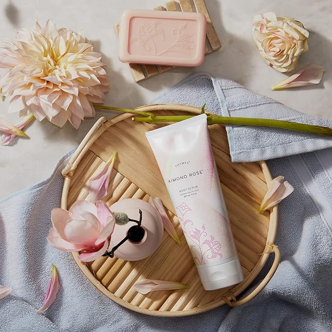 Thymes Kimono Rose Body Scrub - Body Exfoliator for Skin Care Routine - Moisturizing and Exfoliating Body Scrub, Face Scrub, Foot Scrub (7 Fl Oz)
