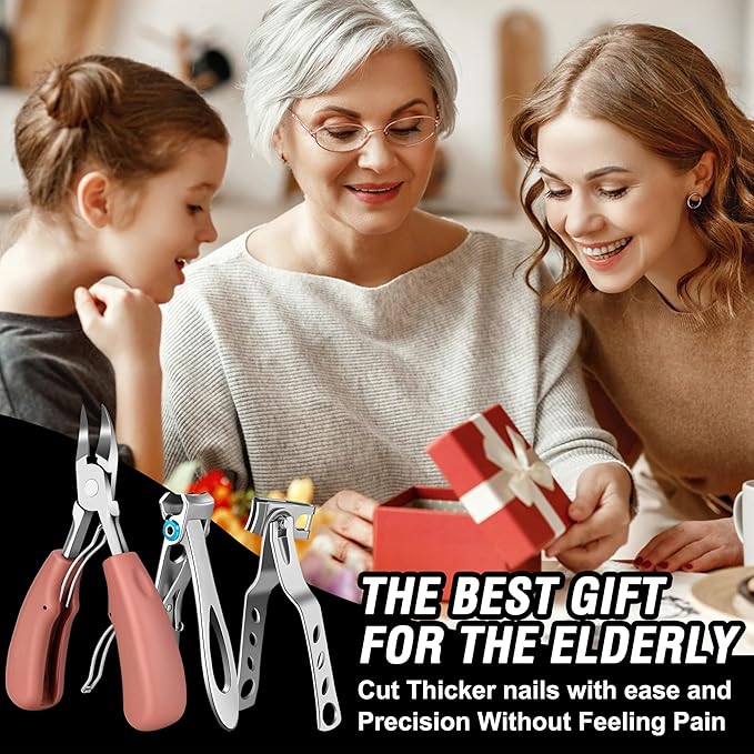 Toenail Clippers for Seniors Thick Toenails, Aucurwen Heavy Duty Toe Nail Clippers Adult Thick Nails Long Handle, Large Toenail Clippers for Thick Nails 7Pcs(Pink)