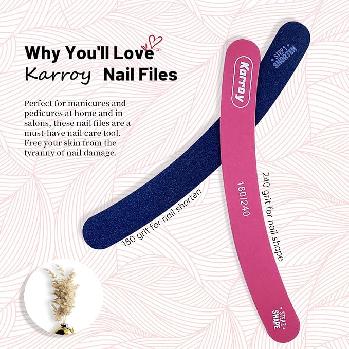 Karroy Nail File 20pcs Dual Sided Nail Files for Natural Nails Emery Boards Nail Filer for Acrylic Nail 180/240 Grit