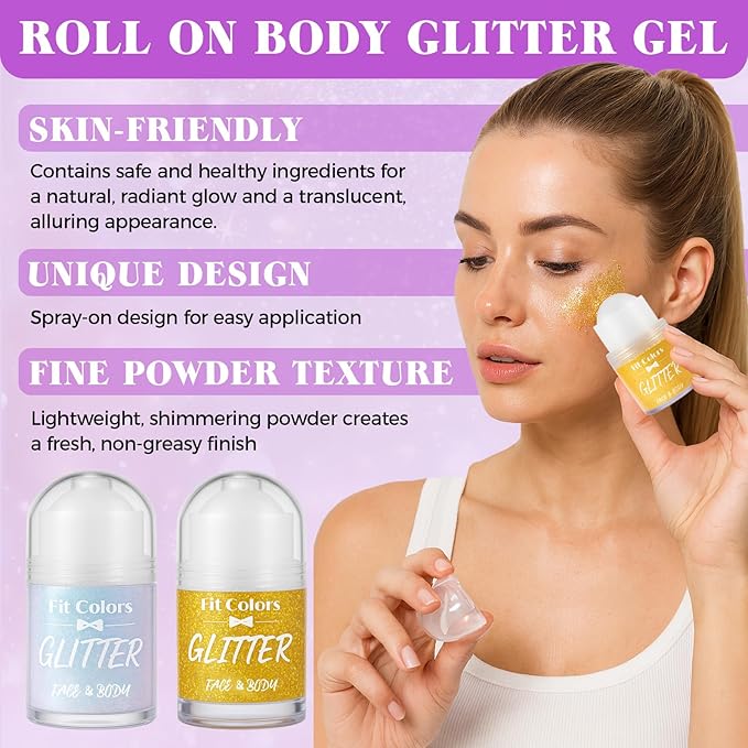 Body Glitter Gel, Sequins Shimmer Liquid Eyeshadow, Mermaid Sequins Liquid Holographic Glitter, Roll-on Holographic Body Glitter Gel for Body, Face, Hair and Lip(8# Gold)