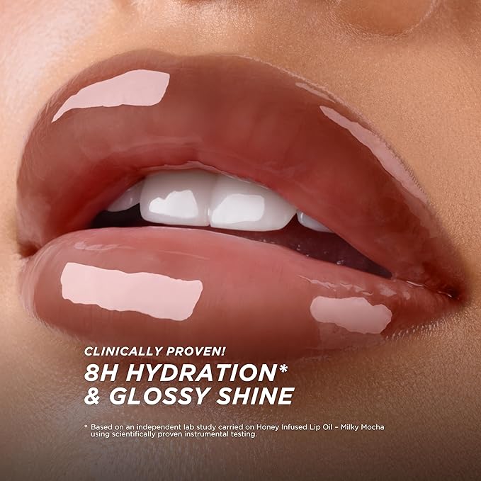 Gisou Honey Infused Hydrating Lip Oil, Nourishing Lip Moisturizer for Dry Lips (Milky Mocha)