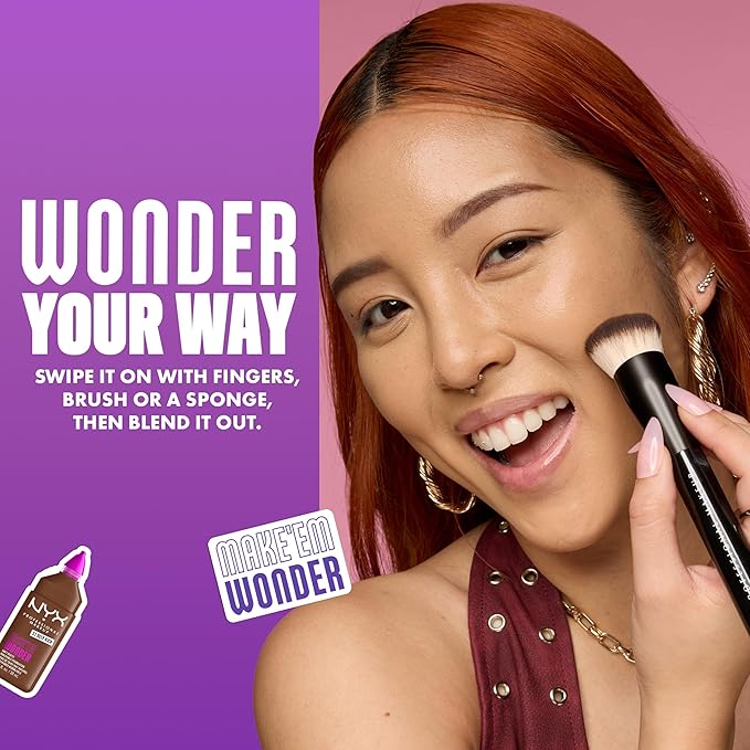 NYX PROFESSIONAL MAKEUP Make 'Em Wonder Liquid Foundation, 24HR Foundation Makeup With A Soft Matte Finish, Buildable Full Coverage - 07 Light Ivory