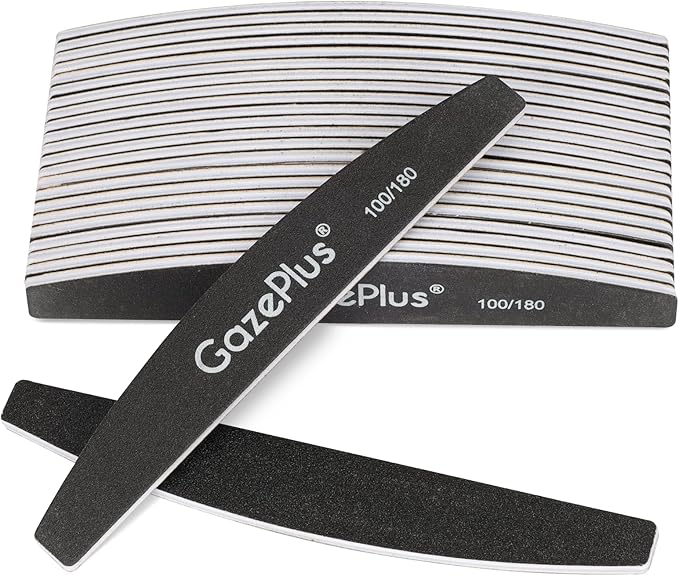 Nail Files, 24 PCS Fingernail Files 7" Long 100/180 Grit Emery Boards for Nails Professional Double Sided Nail File Bulk Washable Suitable for Both Acrylic and Natural Nails Black Half Moon