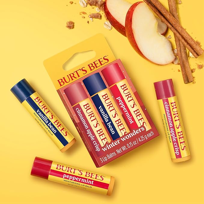 Burt's Bees Stocking Stuffers, Winter Wonders Lip Balm Set for Christmas Gifts, With Responsibily Sourced Beeswax, Natural Origin Lip Care, 3 Tubes, 0.15 oz. (Pack of 2)