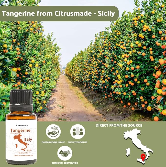 Tangerine Essential Oil - Direct from Citrusmade Italy - Cold Pressed - Aceite Esencial de Mandarina for Aromatherapy, Massage, Diffuser, DIY Candle and Soap Making - 22lbs