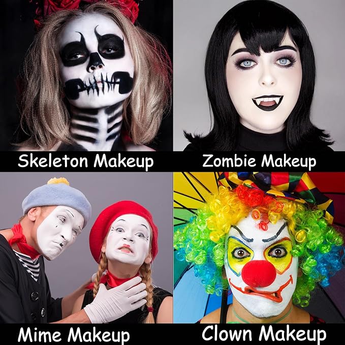 MEICOLY 6Pcs Halloween Makeup Kit,Black White Face Paint Clown White Makeup,Classic Pro Oil Based Face Body Paint for Adults and Kids, SFX Joker Zombie Vampire Skull Skeleton Cosplay,100g/3.53 oz