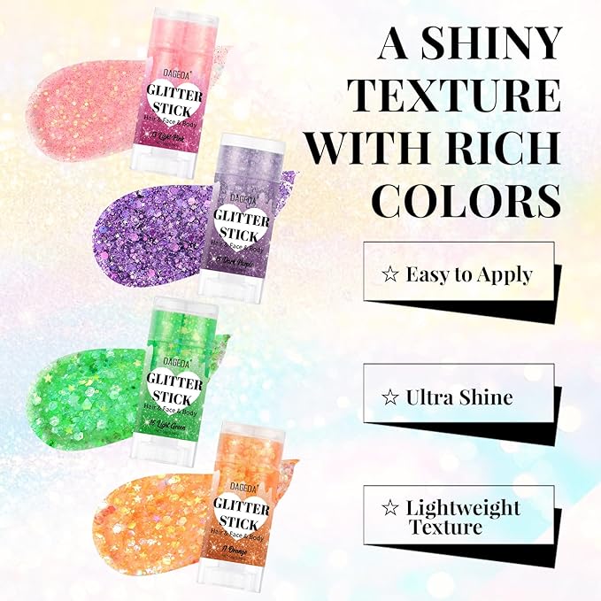 DAGEDA Dark Purple Body Glitter Stick,Sparkly Face Glitter Makeup,Holographic Hair Glitters Mermaid Makeup Rave Outfits for Women, Shimmer Face Paint Stick Singer Concert Accessories