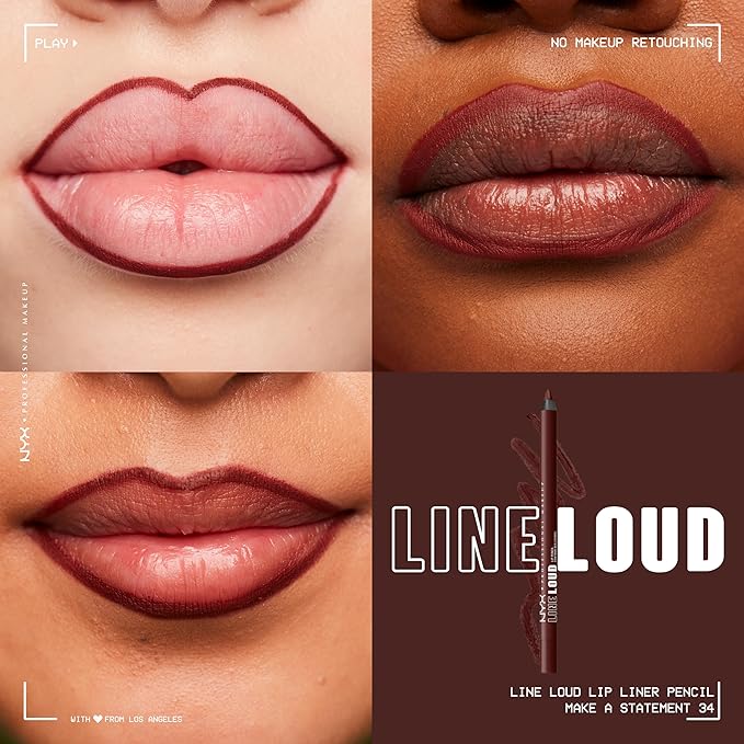 NYX PROFESSIONAL MAKEUP Line Loud Lip Liner, Longwear and Pigmented Lip Pencil with Jojoba Oil & Vitamin E - Make A Statement