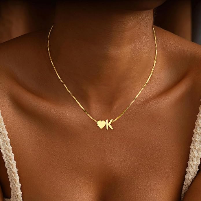 Christmas Gifts for Grandkids Teens Girls, 18K Gold Plated Letter A-Z Heart Initial Necklaces for Women Teen Girl Trendy Stuff Birthday Gifts Stocking Stuffers for Teen Girls Women Jewelry