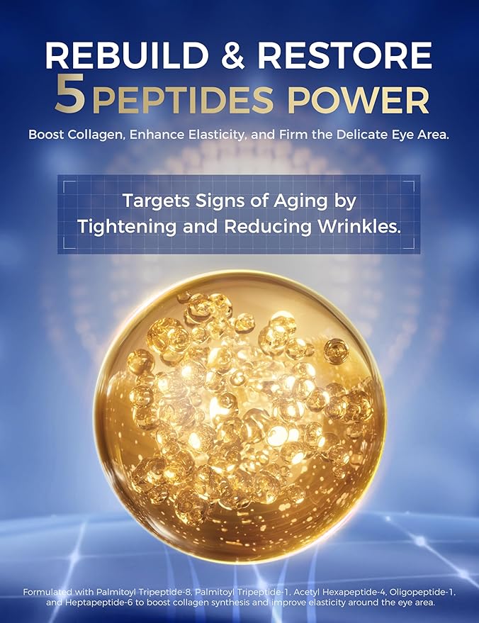 Under Eye Cream Anti Aging Peptides Eye Cream for Wrinkles with Niacinamide Reduce Fine Lines&Crow's Feet | Tightening and Firming for Women and Men 1.06 Oz Gold