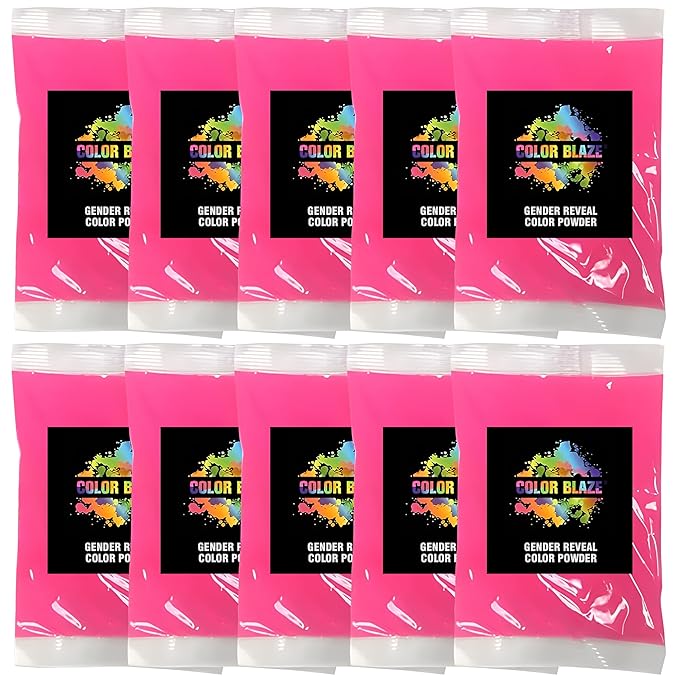 Color Blaze Baby Gender Reveal Color Powder Packets - 75 g Each - 10 Packs of Pink Colored Powder for Girl - For Car & Motorcycle Burnout, Exhaust, Color Toss, Photoshoot, Party & Festival - Pink