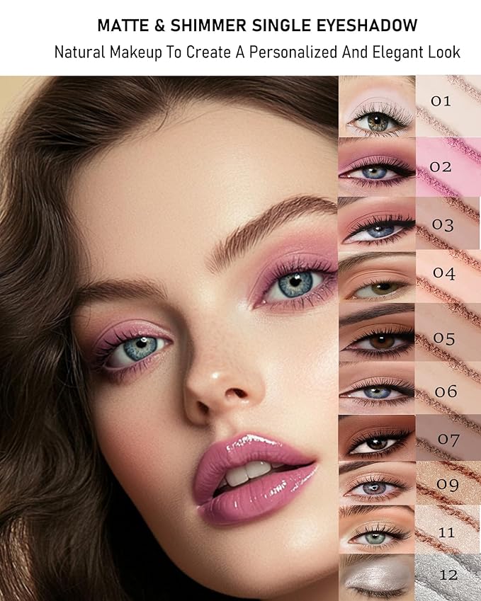 Single Glitter Eyeshadow, Sparkly Shimmer Glitter Eye Shadow Highlighter Palette Makeup, High Pigment Waterproof Champagne Pressed Eye Shadows Powder with Lightweight, Blendable for Daily Eye Look-11