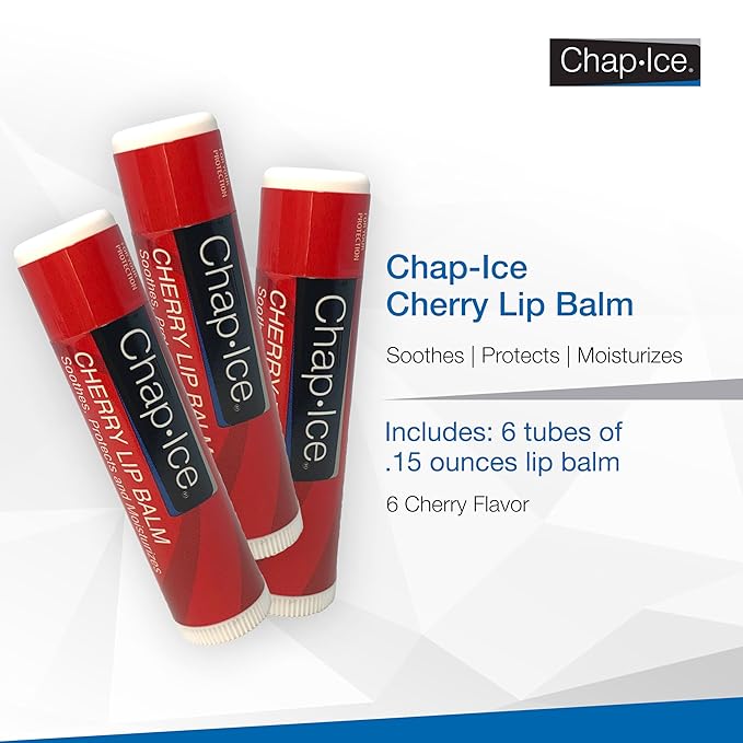 Cherry Lip Balm – 6 Pack Lip Balm Sticks, Non-Tinted, Moisturizing & Smooth Finish