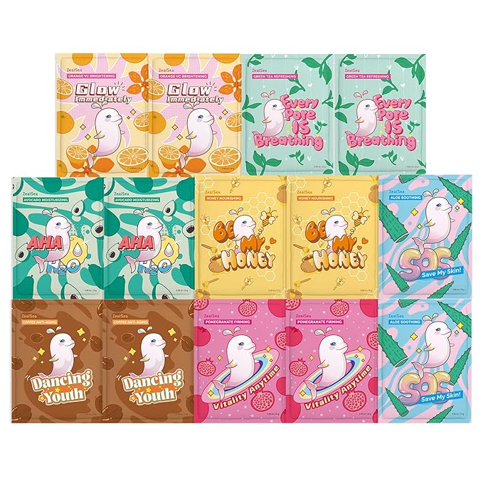 ZealSea Face Masks Skincare, Facial Masks for Women Skin Care, Sheet Masks Beauty with Natural Ingredients, Birthday Party Spa Gift for Kids Teens Girls, Hydrate and Soothe for All Skin Types 14 Pack