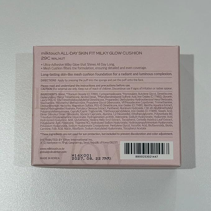 milktouch Cushion Foundation, 24H Flawless Skin, Radiant Shine, No Oxidation, Long-Lasting, Non-Creasing, 60% Hydrating Skincare Infused Korean, Stocking Stuffers, Christmas Gifts (29C Walnut)