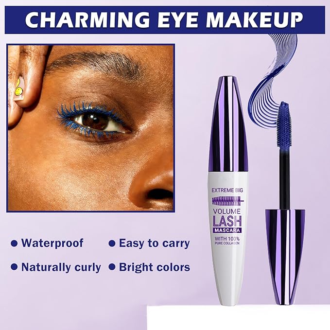 Blue Mascara for Eyelashes,5D Colored Mascara Volume and Length Waterproof,Natural Curling for Women Eye Makeup