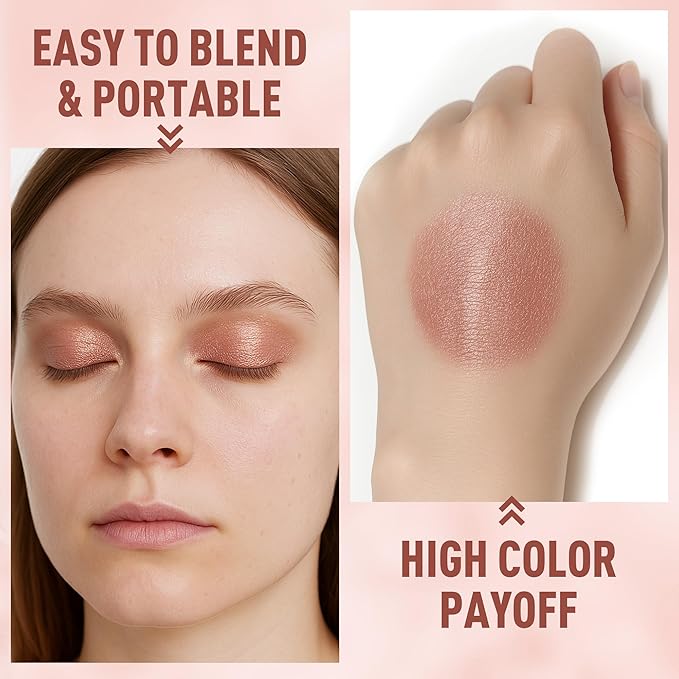 FV Cream Shimmer Eyeshadow Stick，Long Lasting & Waterproof, Multi-Use & High Pigment Eyeshadow Makeup Stick (Rose Shimmer)