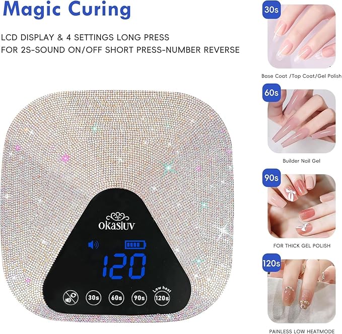 Okasiuv UV LED Nail Lamp with UV Gloves,Magnetic Metal Mirror Base Cordless Nail Dryer, Gel Polish Curing Light with 4 Timers,Touch Control Display,Auto Sensor for Professional Salon & Home