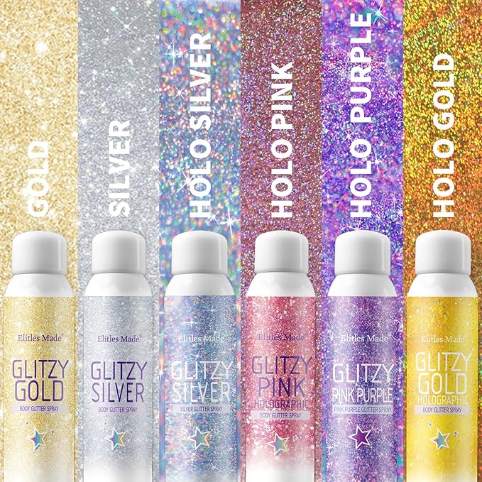 Hair Glitter Body Glitter Spray, 150ML Glitter Hairspray Holographic Pink Glitter Spray for Hair and Body, Hair Glitter for Kids Women, Body Shimmer Festival Rave and Makeup 4.2 Fl Oz