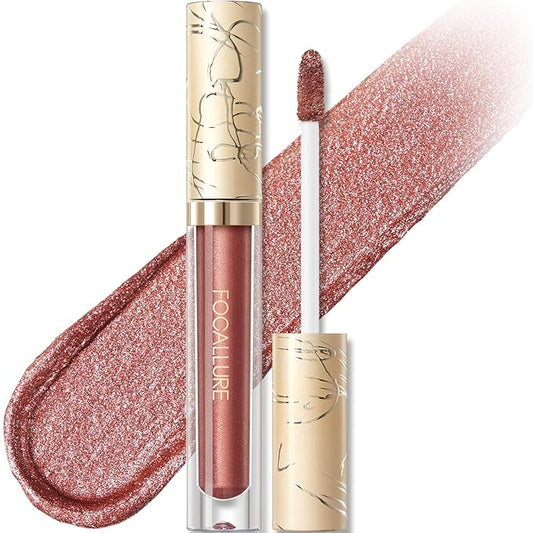 FOCALLURE Metallic Liquid Lipstick,Non Stick Cup Lip Gloss,High Impact Lip Color with Transfer-proof Wear,Long Lasting & Waterproof Lipstick Makeup for Women,Rope Brun