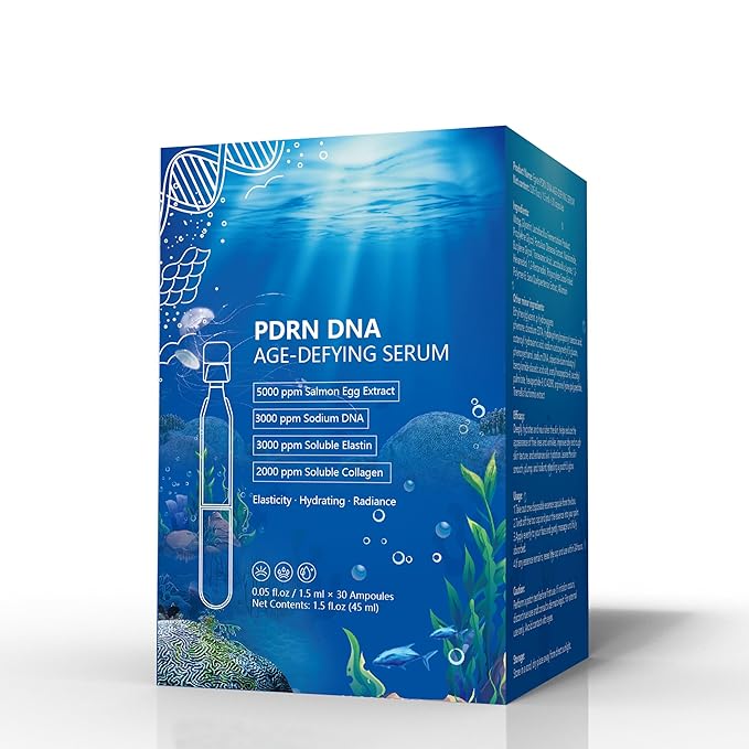 Salmon DNA PDRN Anti-Aging & Hydrating Serum | Barrier-Supporting Ampoule for Sensitive Skin | 72-Hour Hydration + Glow | Soothing, Collagen & Hyaluronic Acid Infused | 0.05 fl oz x 30 Vials (1Pack)